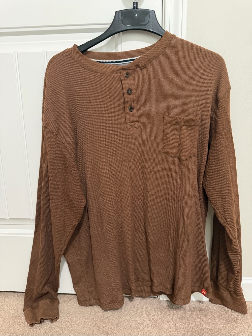 Men's Brown Long-Sleeve Waffle Henley Shirt